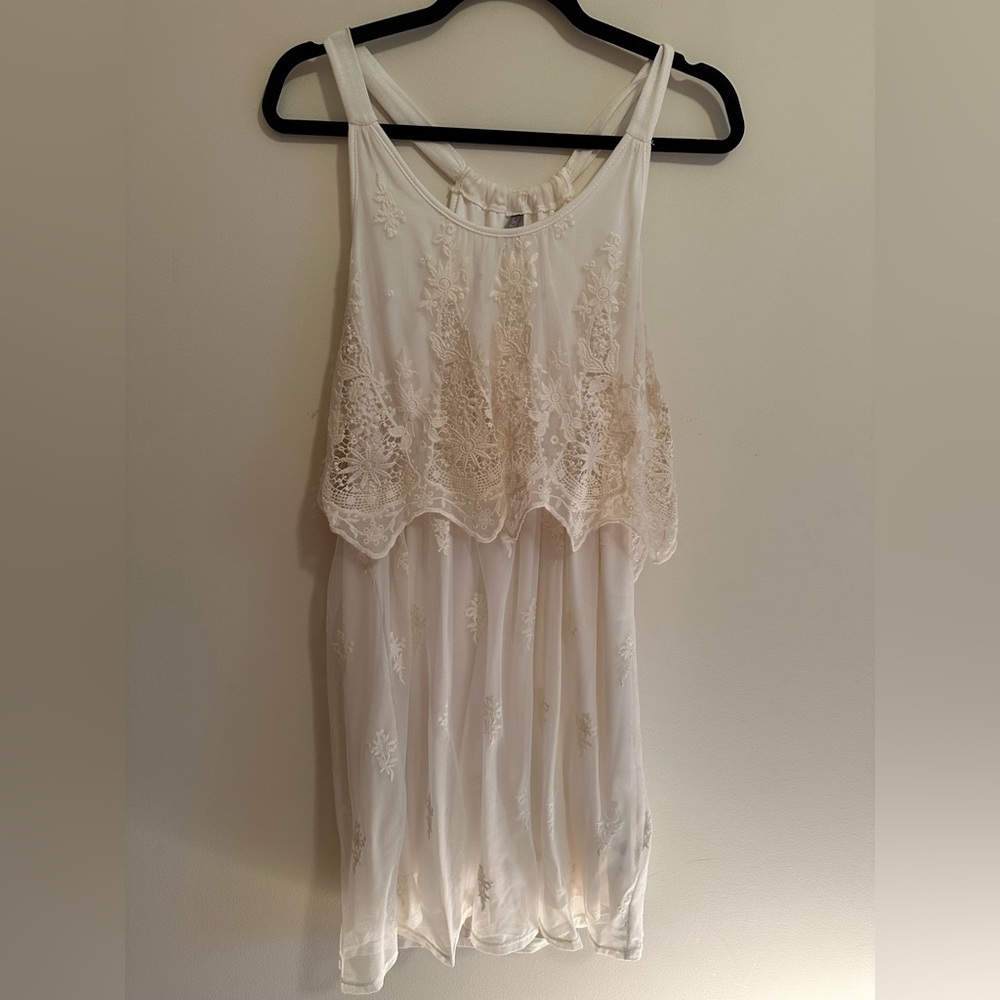 Like New Vanity White tank dress with lace detailing size medium